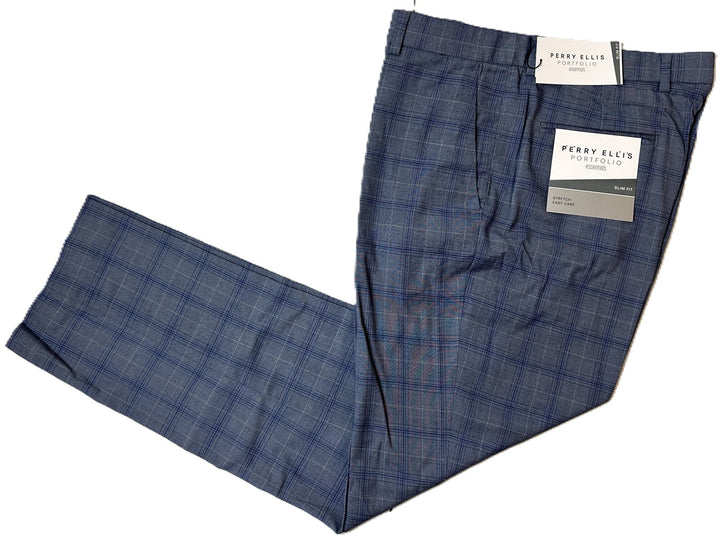 Translation missing: en.Perry Ellis Men's Slim-Fit Flat Front Dress Pants Hazy Blue-30x32