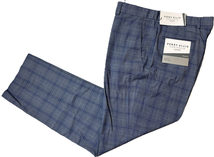 Translation missing: en.Perry Ellis Men's Slim-Fit Flat Front Dress Pants Hazy Blue-30x32